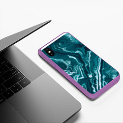 Чехол iPhone XS Max матовый Текстура зелёного малахита, цвет: 3D-фиолетовый — фото 2