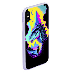 Чехол iPhone XS Max матовый Человек и динозавр - неоновое свечение, цвет: 3D-светло-сиреневый — фото 2