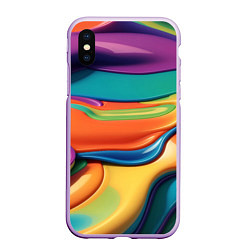 Чехол iPhone XS Max матовый Жидкий разноцветный пластик, цвет: 3D-сиреневый