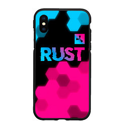 Чехол iPhone XS Max матовый Rust - neon gradient: символ сверху, цвет: 3D-черный