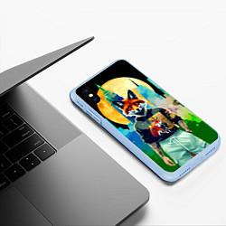 Чехол iPhone XS Max матовый Лис на фоне луны - ночной Нью-Йорк, цвет: 3D-голубой — фото 2