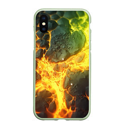 Чехол iPhone XS Max матовый Разлом плит и неон, цвет: 3D-салатовый