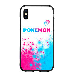 Чехол iPhone XS Max матовый Pokemon neon gradient style: символ сверху