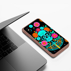 Чехол iPhone XS Max матовый Неоновый скелет в цветах, цвет: 3D-коричневый — фото 2