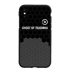 Чехол iPhone XS Max матовый Ghost of Tsushima glitch на темном фоне: символ св, цвет: 3D-черный