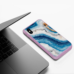 Чехол iPhone XS Max матовый Узор волна голубой океанический агат, цвет: 3D-сиреневый — фото 2