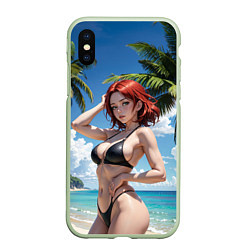 Чехол iPhone XS Max матовый Девушка с рыжими волосами на пляже, цвет: 3D-салатовый