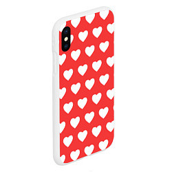 Чехол iPhone XS Max матовый Сердечки на красном фоне, цвет: 3D-белый — фото 2