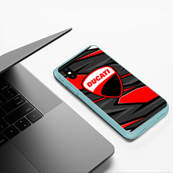Чехол iPhone XS Max матовый Ducati - red stripes, цвет: 3D-мятный — фото 2