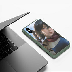 Чехол iPhone XS Max матовый Атака Титанов Mikasa Ackerman, цвет: 3D-темно-зеленый — фото 2