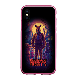 Чехол iPhone XS Max матовый Five Nights at Freddys horror, цвет: 3D-малиновый
