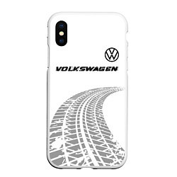 Чехол iPhone XS Max матовый Volkswagen speed на светлом фоне со следами шин: с, цвет: 3D-белый