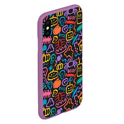 Чехол iPhone XS Max матовый Halloween colorful pumpkins, ghosts, spiders, цвет: 3D-фиолетовый — фото 2