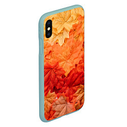 Чехол iPhone XS Max матовый Текстура упавших осенних листьев, цвет: 3D-мятный — фото 2