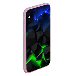 Чехол iPhone XS Max матовый Разлом синих и зеленых плит, цвет: 3D-розовый — фото 2