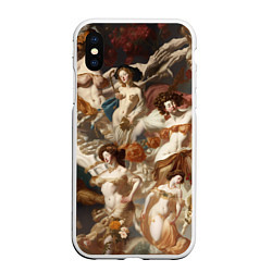 Чехол iPhone XS Max матовый Дамы и цветы классицизм, цвет: 3D-белый