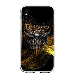Чехол iPhone XS Max матовый Baldurs Gate 3 logo gold black, цвет: 3D-белый