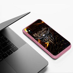 Чехол iPhone XS Max матовый Baldurs Gate 3 logo gold and black, цвет: 3D-малиновый — фото 2