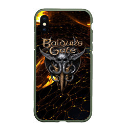 Чехол iPhone XS Max матовый Baldurs Gate 3 logo gold and black