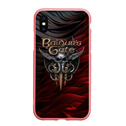 Чехол iPhone XS Max матовый Baldurs Gate 3 logo dark red black, цвет: 3D-баблгам