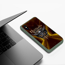 Чехол iPhone XS Max матовый Baldurs Gate 3 logo black gold, цвет: 3D-темно-зеленый — фото 2