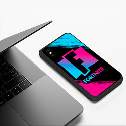 Чехол iPhone XS Max матовый Fortnite - neon gradient, цвет: 3D-черный — фото 2