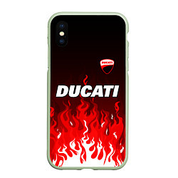 Чехол iPhone XS Max матовый Ducati- красное пламя, цвет: 3D-салатовый