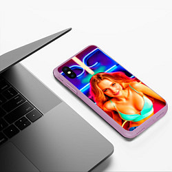 Чехол iPhone XS Max матовый Девушка на фоне неонового логотипа, цвет: 3D-сиреневый — фото 2