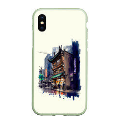 Чехол iPhone XS Max матовый Улица ночных баров, цвет: 3D-салатовый