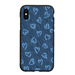 Чехол iPhone XS Max матовый Hearts on denim