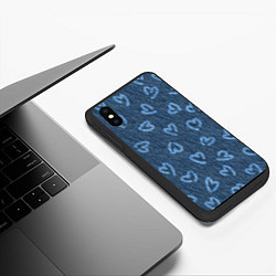 Чехол iPhone XS Max матовый Hearts on denim, цвет: 3D-черный — фото 2