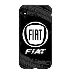 Чехол iPhone XS Max матовый Fiat speed на темном фоне со следами шин