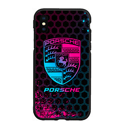 Чехол iPhone XS Max матовый Porsche - neon gradient, цвет: 3D-черный