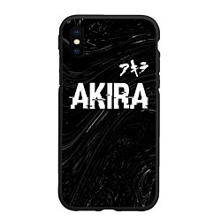 Чехол iPhone XS Max матовый Akira glitch на темном фоне: символ сверху, цвет: 3D-черный