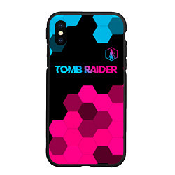 Чехол iPhone XS Max матовый Tomb Raider - neon gradient: символ сверху