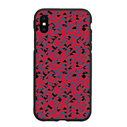Чехол iPhone XS Max матовый Черные и синие треугольники на красном, цвет: 3D-черный