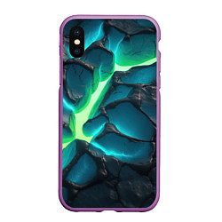 Чехол iPhone XS Max матовый Свечение из разлома плит, цвет: 3D-фиолетовый