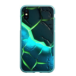 Чехол iPhone XS Max матовый Зеленое неоновое свечение из зеленых плит