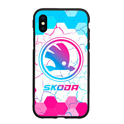 Чехол iPhone XS Max матовый Skoda neon gradient style