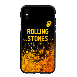 Чехол iPhone XS Max матовый Rolling Stones - gold gradient: символ сверху, цвет: 3D-черный