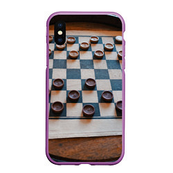 Чехол iPhone XS Max матовый Шашки, цвет: 3D-фиолетовый