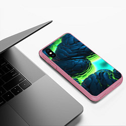 Чехол iPhone XS Max матовый Зеленые объемные плиты, цвет: 3D-малиновый — фото 2