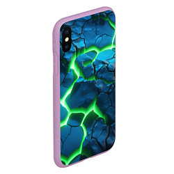 Чехол iPhone XS Max матовый Разлом зеленых плит, цвет: 3D-сиреневый — фото 2