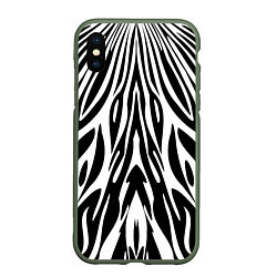 Чехол iPhone XS Max матовый Черная абстракция зебра, цвет: 3D-темно-зеленый