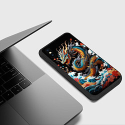 Чехол iPhone XS Max матовый Дракон на волнах в японском стиле арт, цвет: 3D-черный — фото 2