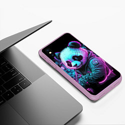 Чехол iPhone XS Max матовый Панда в неоновом свете, цвет: 3D-сиреневый — фото 2