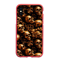 Чехол iPhone XS Max матовый Медные черепа, цвет: 3D-красный