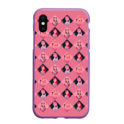 Чехол iPhone XS Max матовый Розовая клеточка black pink