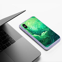 Чехол iPhone XS Max матовый Зеленые абстрактные волны, цвет: 3D-светло-сиреневый — фото 2