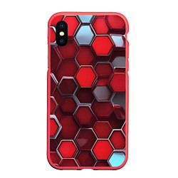 Чехол iPhone XS Max матовый Cyber hexagon red, цвет: 3D-красный